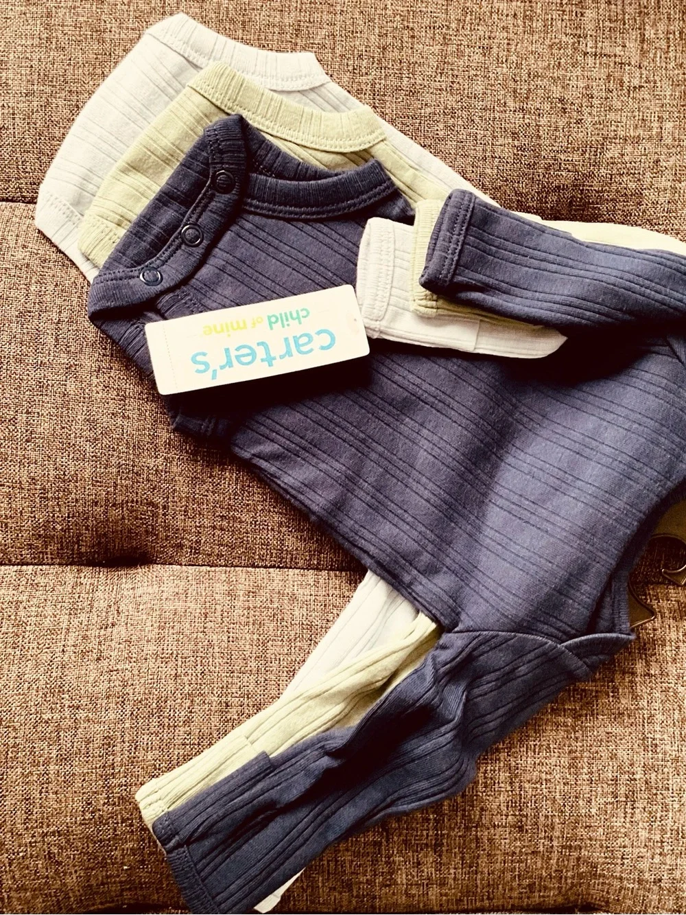 Carter's 🆕 Child of Mine Ribbed Infant Onesies  in Light Blue, Navy & Sage Green